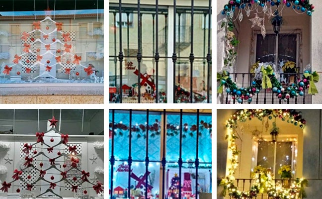 Escaparate de Regalos Mónica, ventana de Cristina Pinilla y balcón de Rosa María Valentín