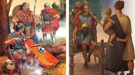Imágenes de la antigua Roma (campamento romano y legionario volviendo a casa)