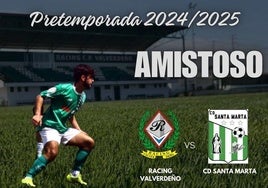 Esta tarde, el Racing CP Valverdeño recibe al CD Santa Marta