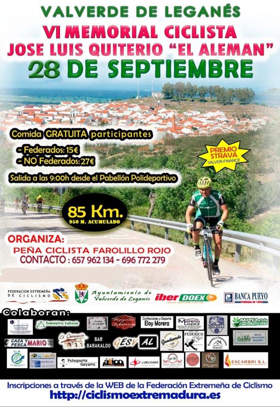El VI Memorial Ciclista José Luis Quiterio 'El Alemán' será el 30 de noviembre