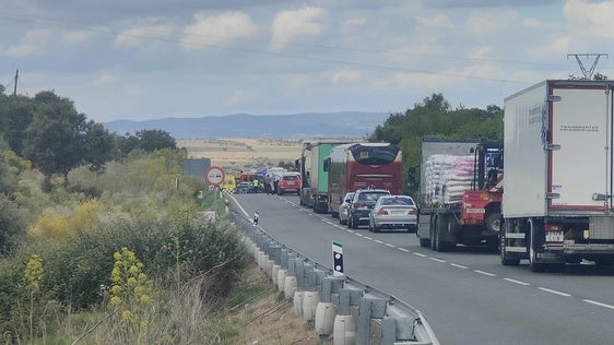 Caravana que originó el accidente en la carretera de Olivenza