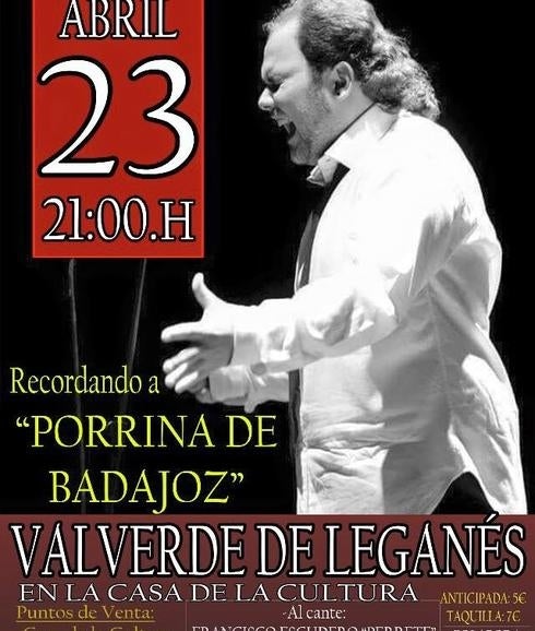 Este sábado, concierto recordando a “Porrina de Badajoz”