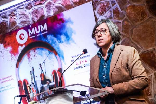 La consejera de Cultura e Igualdad, Leire Iglesias, en la inauguración de las III Jornadas de la Música en Extremadura. 