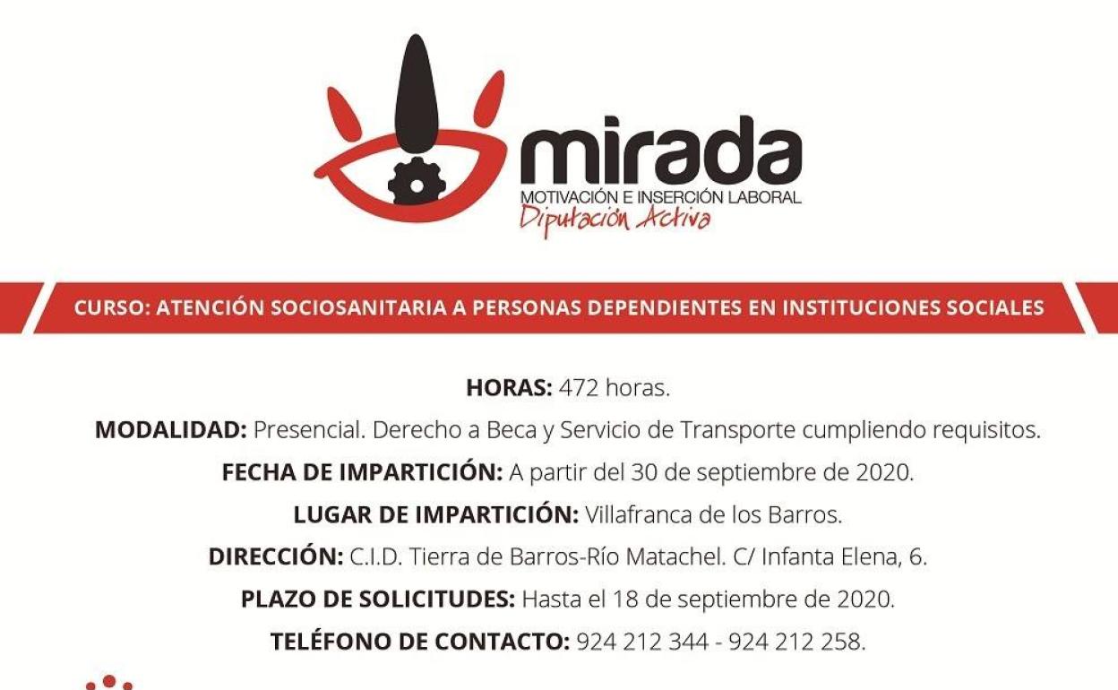 La Diputación iniciará un curso en Villafranca de Atención Sociosanitaria a Personas Dependientes en Instituciones Sociales
