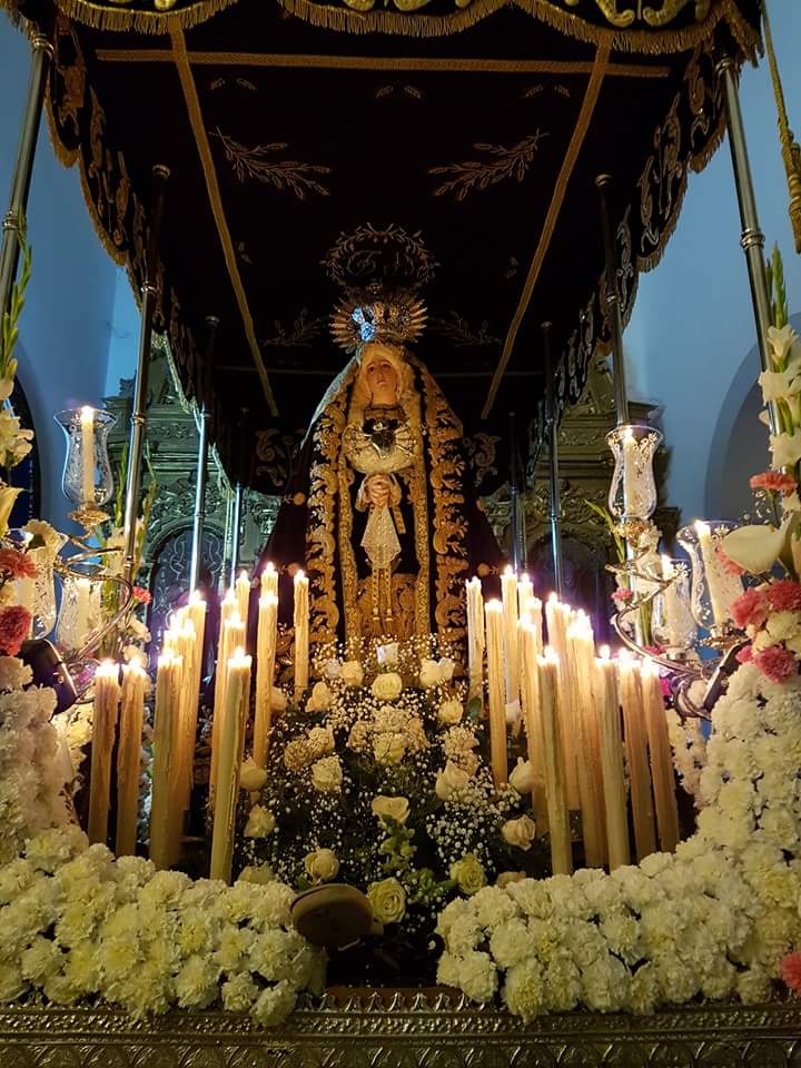 Imagen de la Virgen de la Cofradía Nuestra Señora de los Dolores, que anoche se quedó sin poder salir en procesión