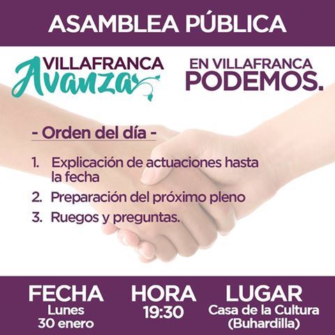 Villafranca Avanza celebra hoy una asamblea para preparar el pleno de mañana