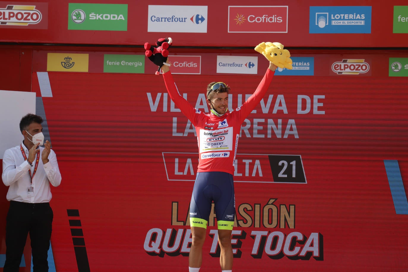 Christian Eiking, ganador de la etapa en Villanueva de la Serena. 