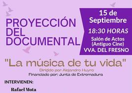 La Asociación 'Manuela Fuentes' organiza una jornada en torno al documental 'La música de tu vida'