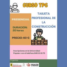 El Ayuntamiento oferta un curso de TPC, Tarjeta Profesional de la Construcción