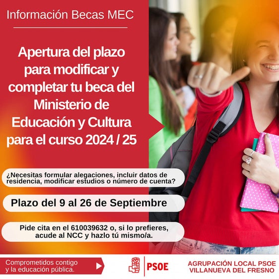 Últimos días para modificar las becas MEC desde la agrupación del PSOE