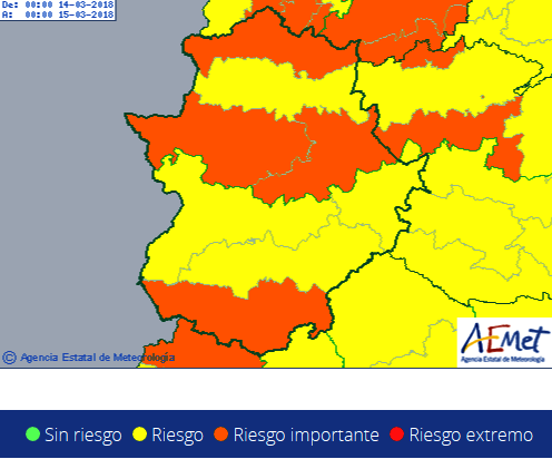 Mapa de avisos de AEMET.