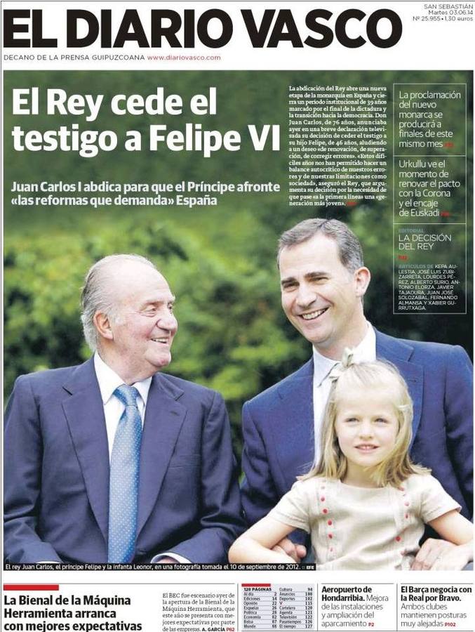 Así vieron los periódicos de Vocento la abdicación del Rey