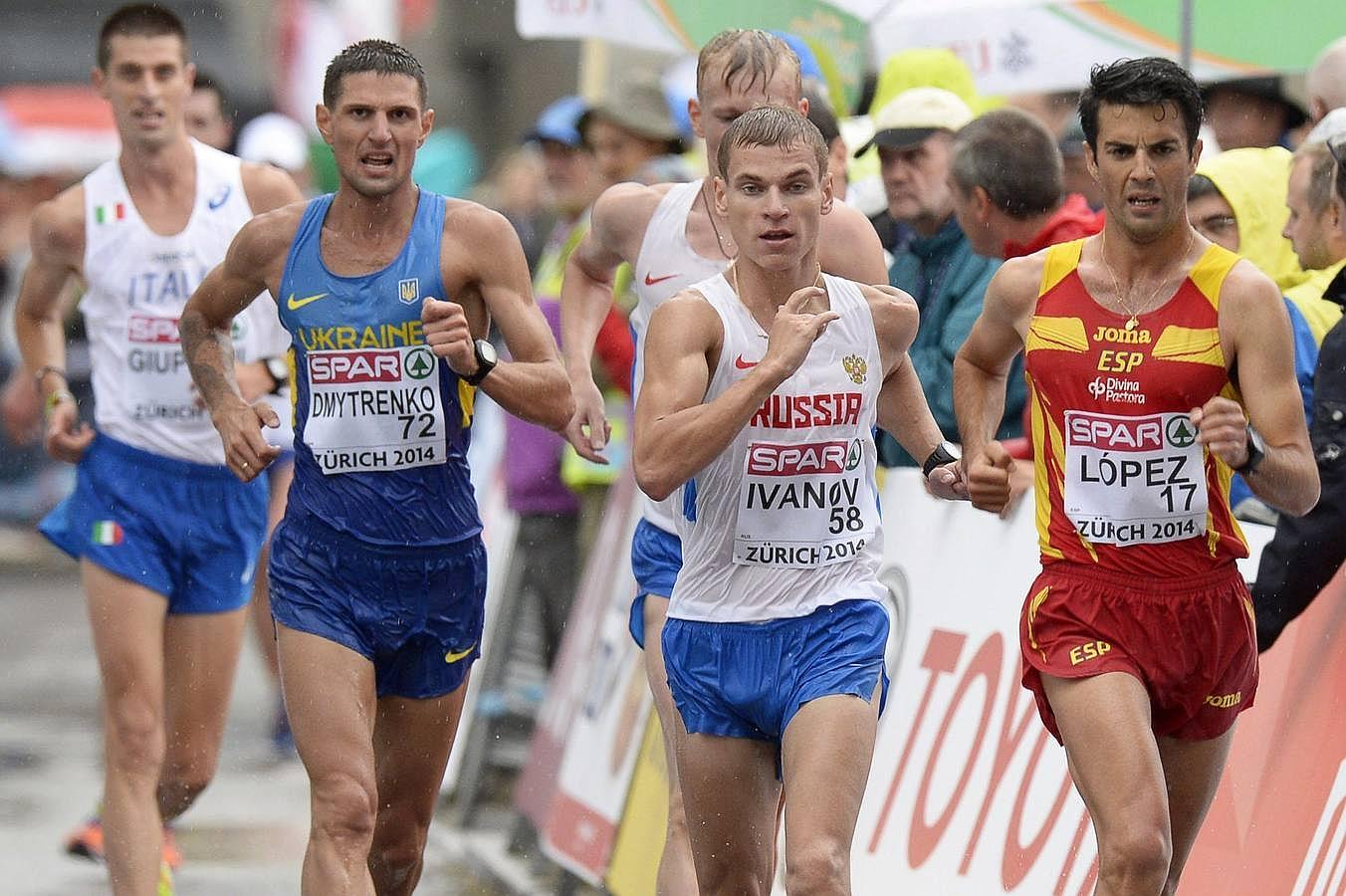 Miguel Ángel López (dcha) logra el oro en la prueba de 20 km marcha masculinos de los Campeonatos Europeos de Atletismo