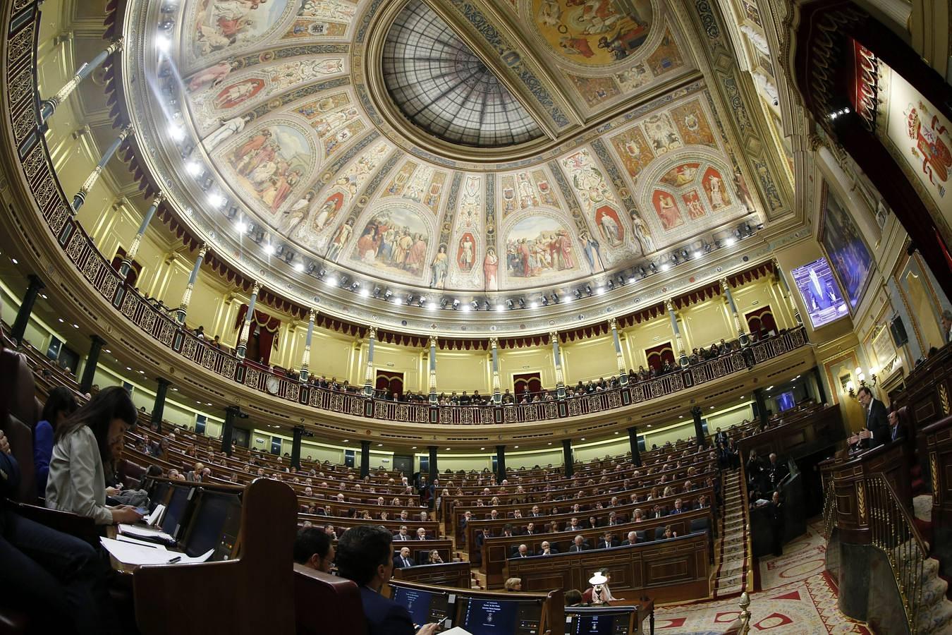 Lleno en el Congreso de los Diputados. MADRID. Vista general del hemicíclo de la Cámara Baja durante la interverción del presidente del Gobierno, Mariano Rajoy, en el vigésimo quinto Debate del estado de la Nación, la cita parlamentaria anual más importante del año, que se celebra hoy en el Congreso de los Diputados.