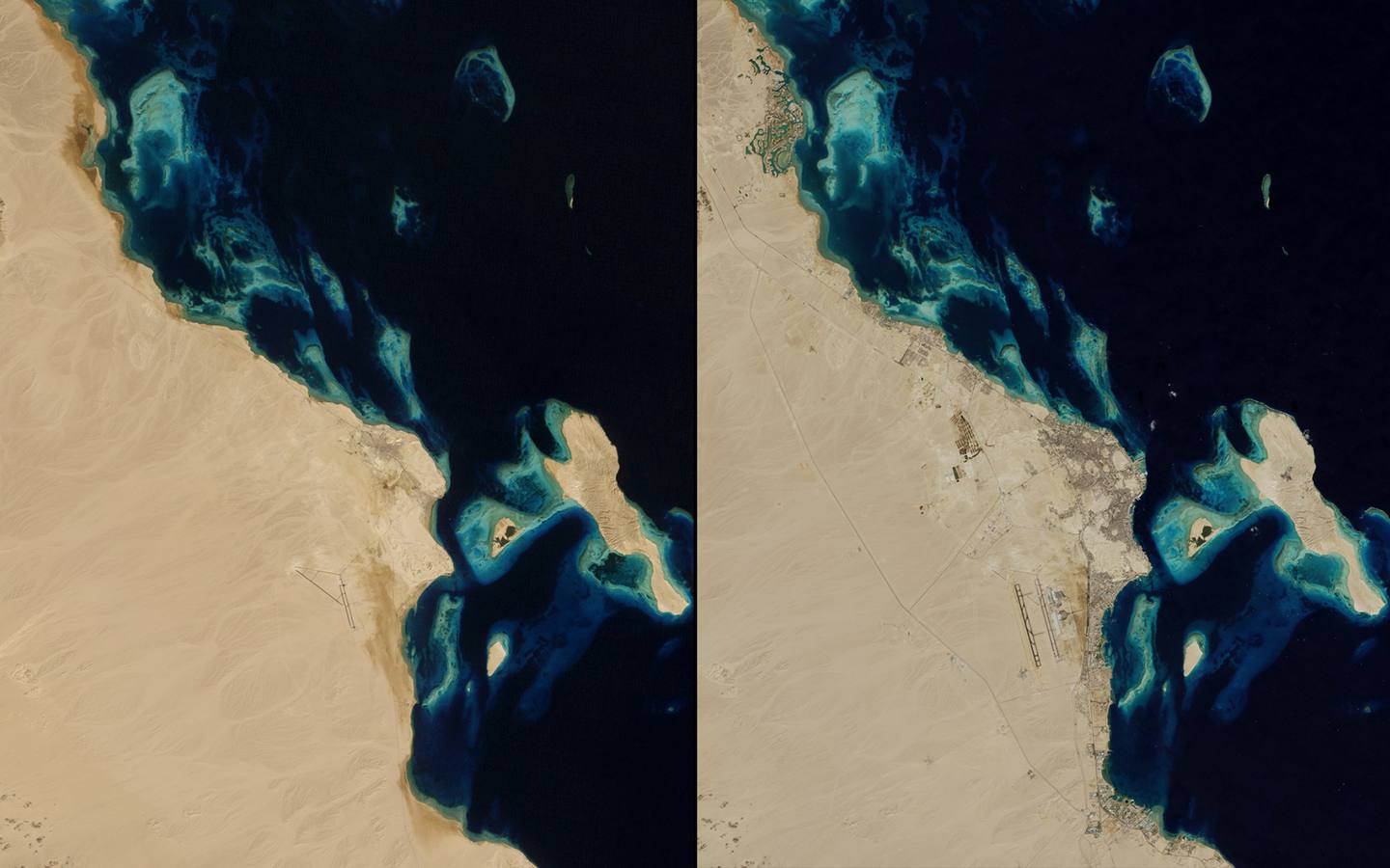 Crecimiento urbano en Egipto. En 1985 12.000 personas vivían en Hurghada. En 2014, más de 250.000 y recibió la visita de