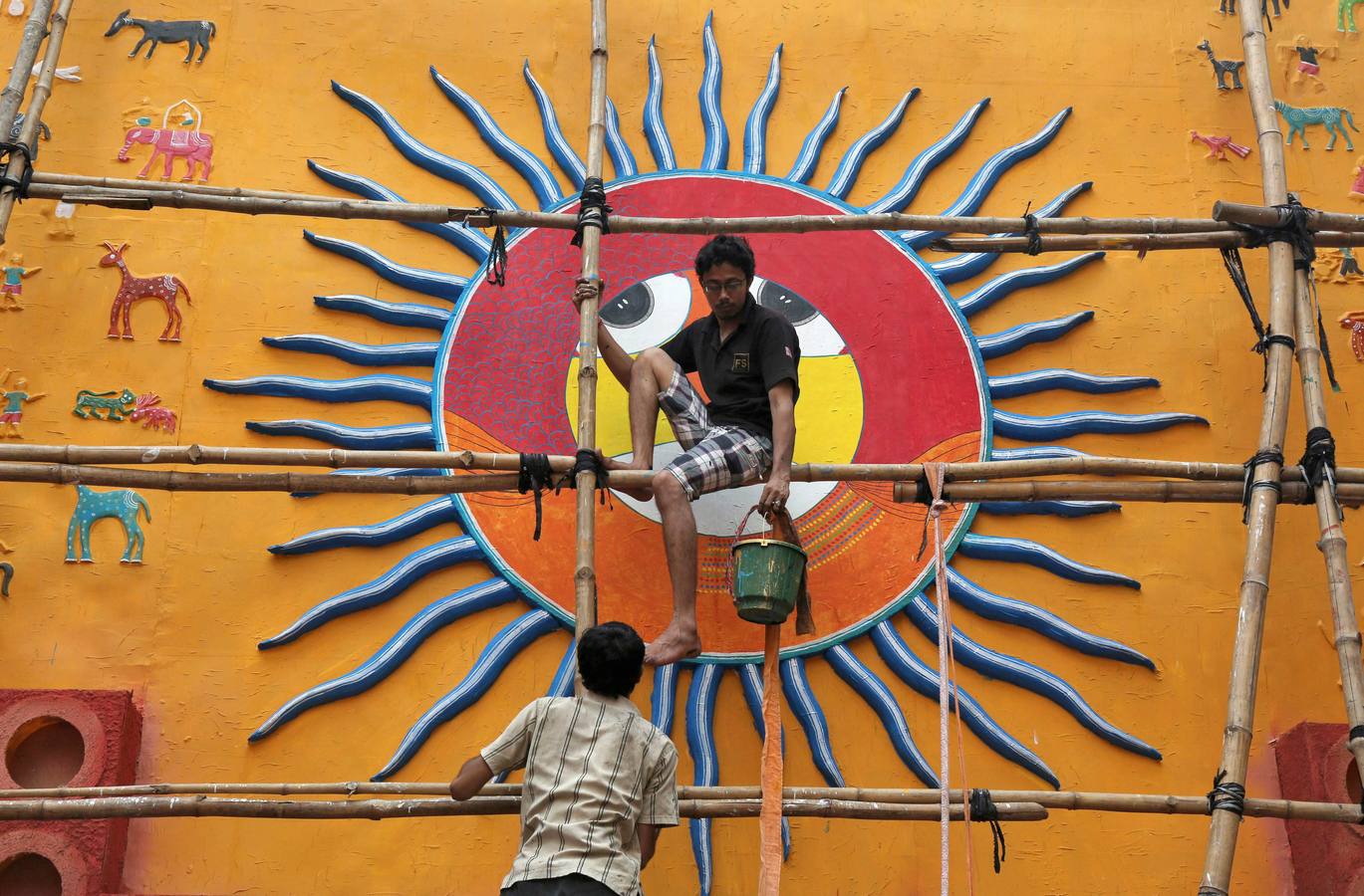 Preparativos para el festival a la diosa Durga