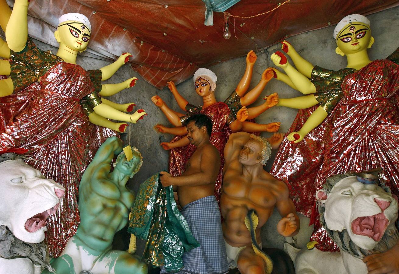 Preparativos para el festival a la diosa Durga