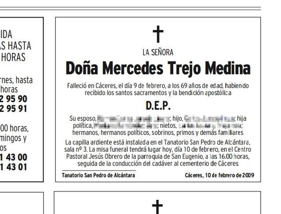 Esquela publicada en el Diario HOY de Mercedes Trejo. ::