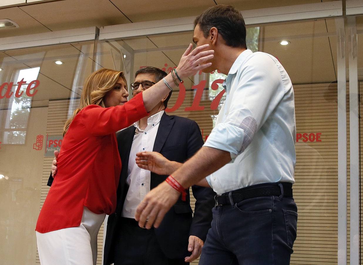 Lunes, 15 de mayo: El debate de las primarias de PSOE evidencia la animadversión extrema entre Pedro Sánchez y Susana Díaz, en donde Patxi López refuerza la imagen de pacificador. Fotografías: Agencias