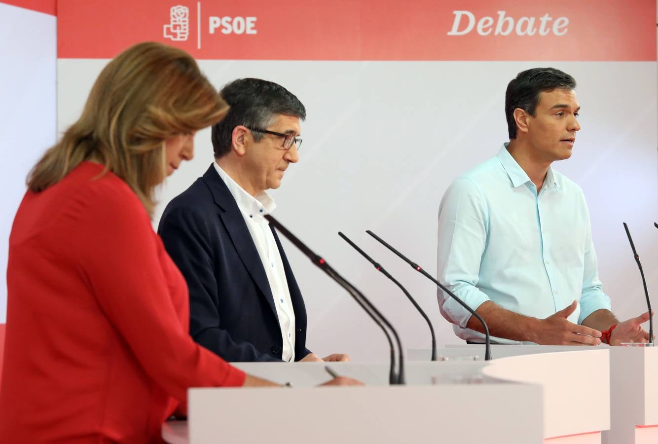 Lunes, 15 de mayo: El debate de las primarias de PSOE evidencia la animadversión extrema entre Pedro Sánchez y Susana Díaz, en donde Patxi López refuerza la imagen de pacificador. Fotografías: Agencias