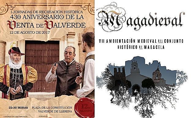 A la izquierda: cartel de Valverde de Llerena. A la derecha: cartel de Magacela