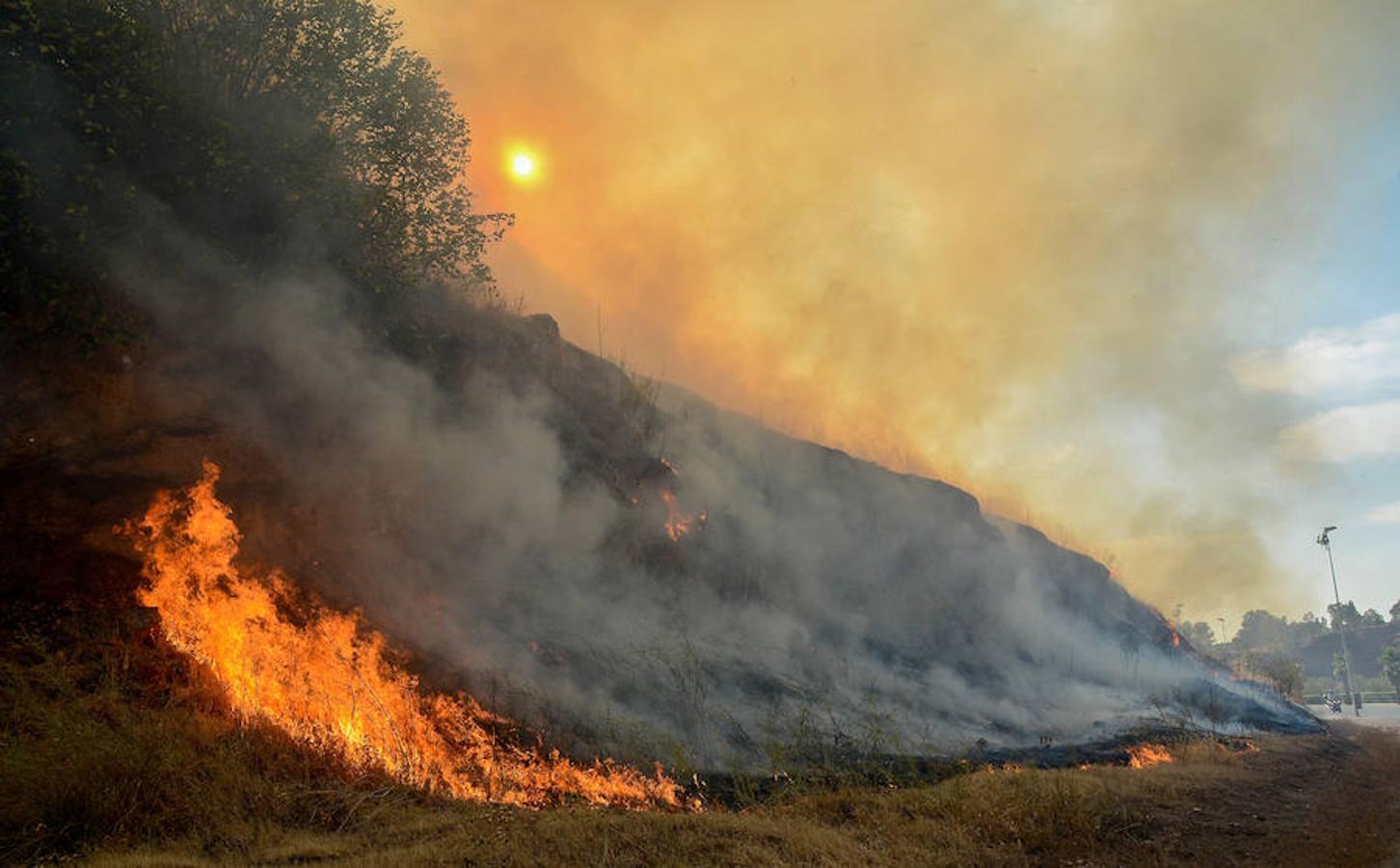 Las llamas del fuego han alcanzado la barbacana de La Alcazaba pacense este viernes 25 de agosto. Es el segundo incendio en este monumento en una semana.