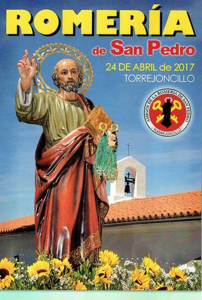 Cartel de la última romería de San Pedro en Torrejoncillo, con la nueva imagen