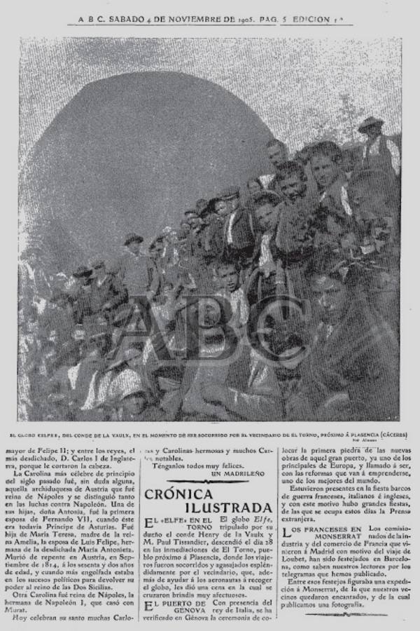 2-Página del ABC del 4 de noviembre de 1905 con los vecinos de El Torno con el globo