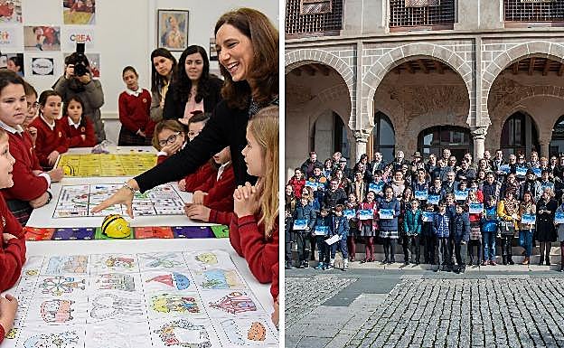 A la izquierda, aula 'Tecnomaker' inaugurada en el Puerta Palma y a la derecha, los premiados en los concursos de Navidad.