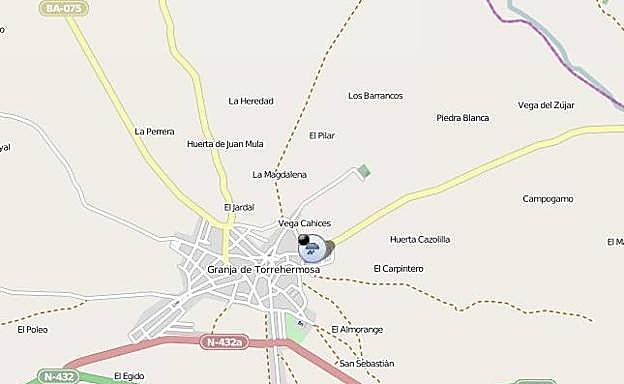 Marca de la DGT para avisar del incidente en Granja de Torrehermosa.