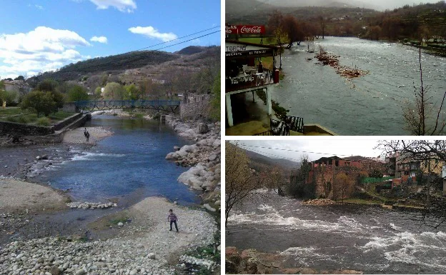 El antes y el después del caudal del río Jerte a su paso por Cabezuela Del Valle.