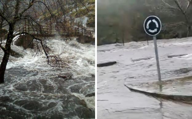 Caudal en la Garganta de los Infiertos, en el Valle del Jerte, y crecida del río Acebo en Hoyos.