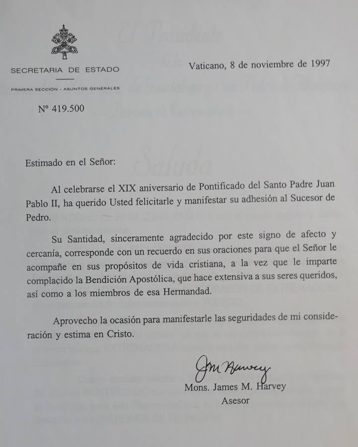 13-Carta de El Vaticano del 8 de noviembre de 1997 con la bendición de Juan Pablo II.