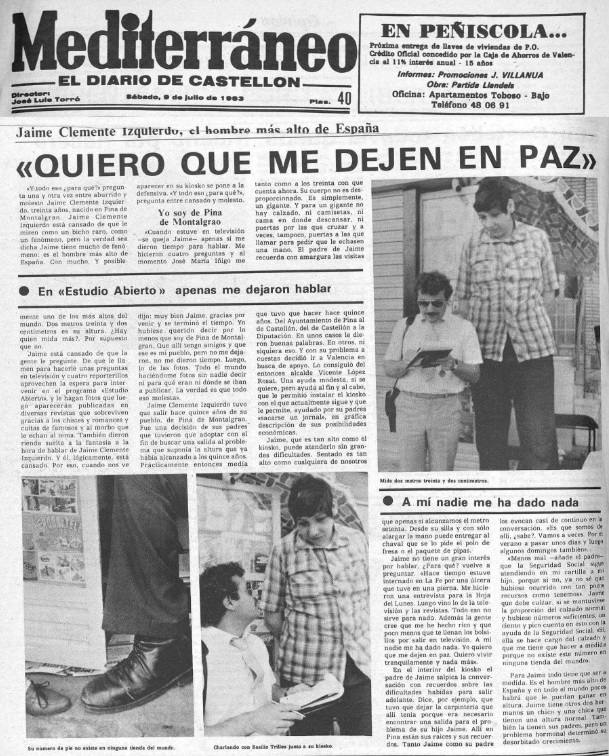 18-Recorte de prensa sobre el tercer español más alto: Jaime Clemente, que midió 2,33 m.