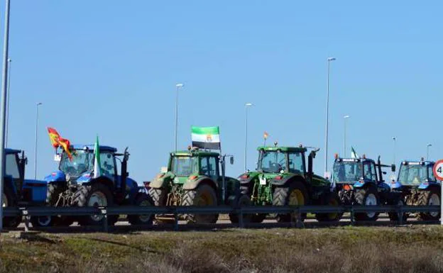 La tractorada comenzó a las 11.00 en la N-430, en la rotonda del cruce con la autovía de Miajadas::