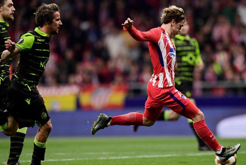 Las mejores imágenes del partido de ida de cuartos de final de la Liga de Campeones que enfrentó al Atlético y al Sporting de Lisboa, en el Wanda Metropolitano