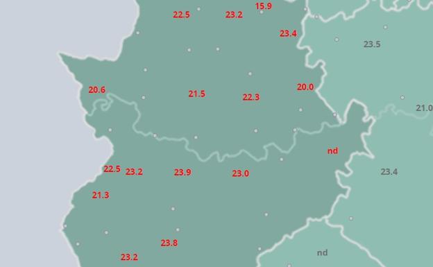 Temperaturas registradas en las estaciones meteorológicas de la Aemet en Extremadura