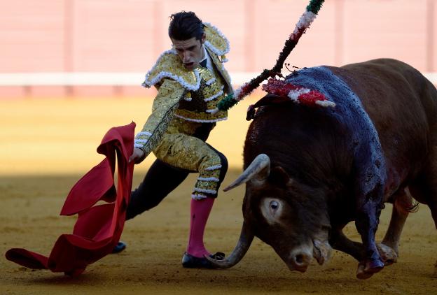 El extremeño Talavante da un pase a uno de sus astados. :: ep