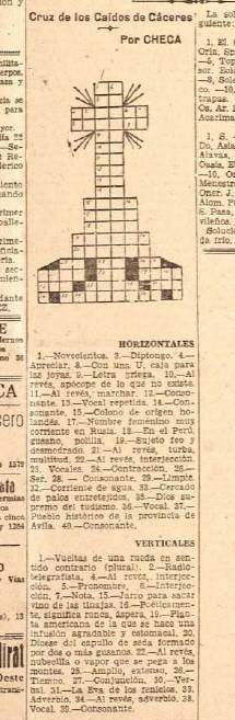 19-Crucigrama con la forma de la Cruz de los Caídos, publicado en el Diario HOY del 22 de mayo de 1940.