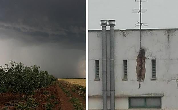 Guareña fue este viernes una de las localidades extremeñas más afectadas por las tormentas. En la imagen, efectos de la caída de un rayo en un edificio:. PEDRO FERNÁNDEZ