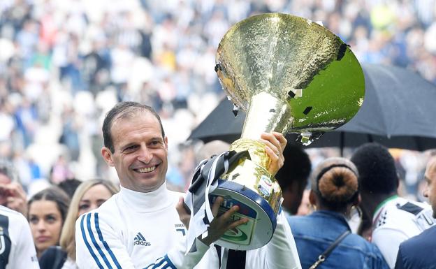 Massimiliano Allegri, durante la celebración del último Scudetto ganado por la Juventus.