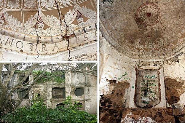 La ermita, que tiene enigmáticas figuras pintadas en el 1628, está llena de grietas. :: HOY