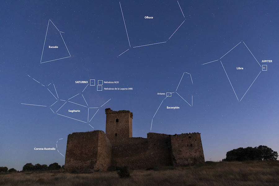 Primeras constelaciones visibles del centro galáctico al caer la tarde