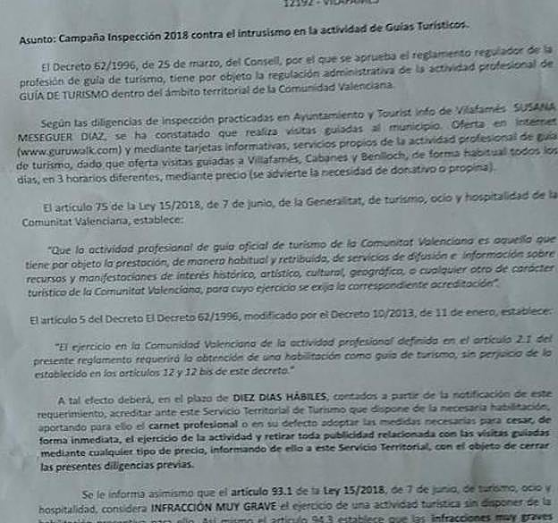 Denuncia recibida por la guía turística no habilitada.