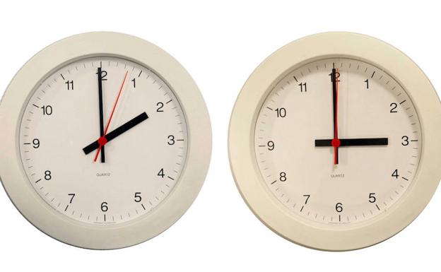 Dos relojes, muestran cómo quedará la hora tras el cambio esta madrugada.