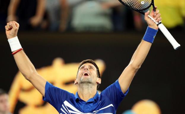 Djokovic celebra su triunfo ante Pouille. 
