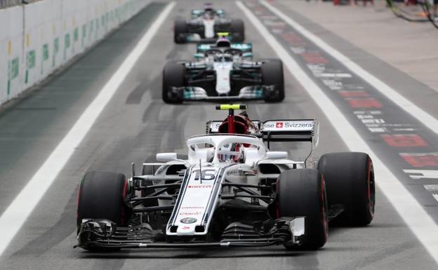 El Sauber que por entonces pilotaba Charles Leclerc, la pasada temporada en el Gran Premio de Brasil. 