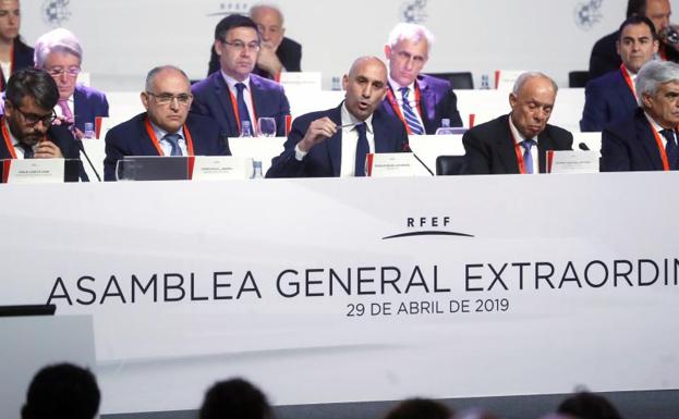 Luis Rubiales, durante la Asamblea de la FEF.