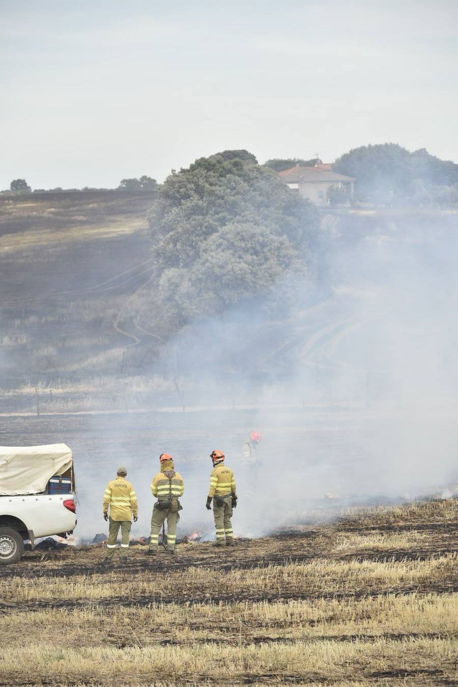 El fuego ha comenzado entre la Dehesilla del Calamón y el antiguo cuartel de Sancha Brava, pero se ha extendido con rapidez debido al viento llegando a aproximarse a algunas casas 