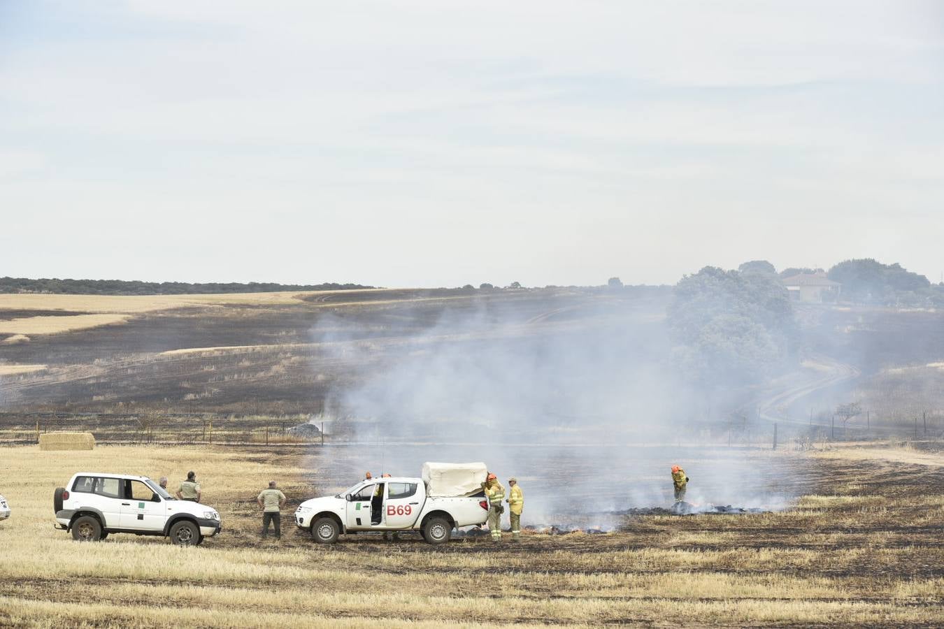 El fuego ha comenzado entre la Dehesilla del Calamón y el antiguo cuartel de Sancha Brava, pero se ha extendido con rapidez debido al viento llegando a aproximarse a algunas casas 